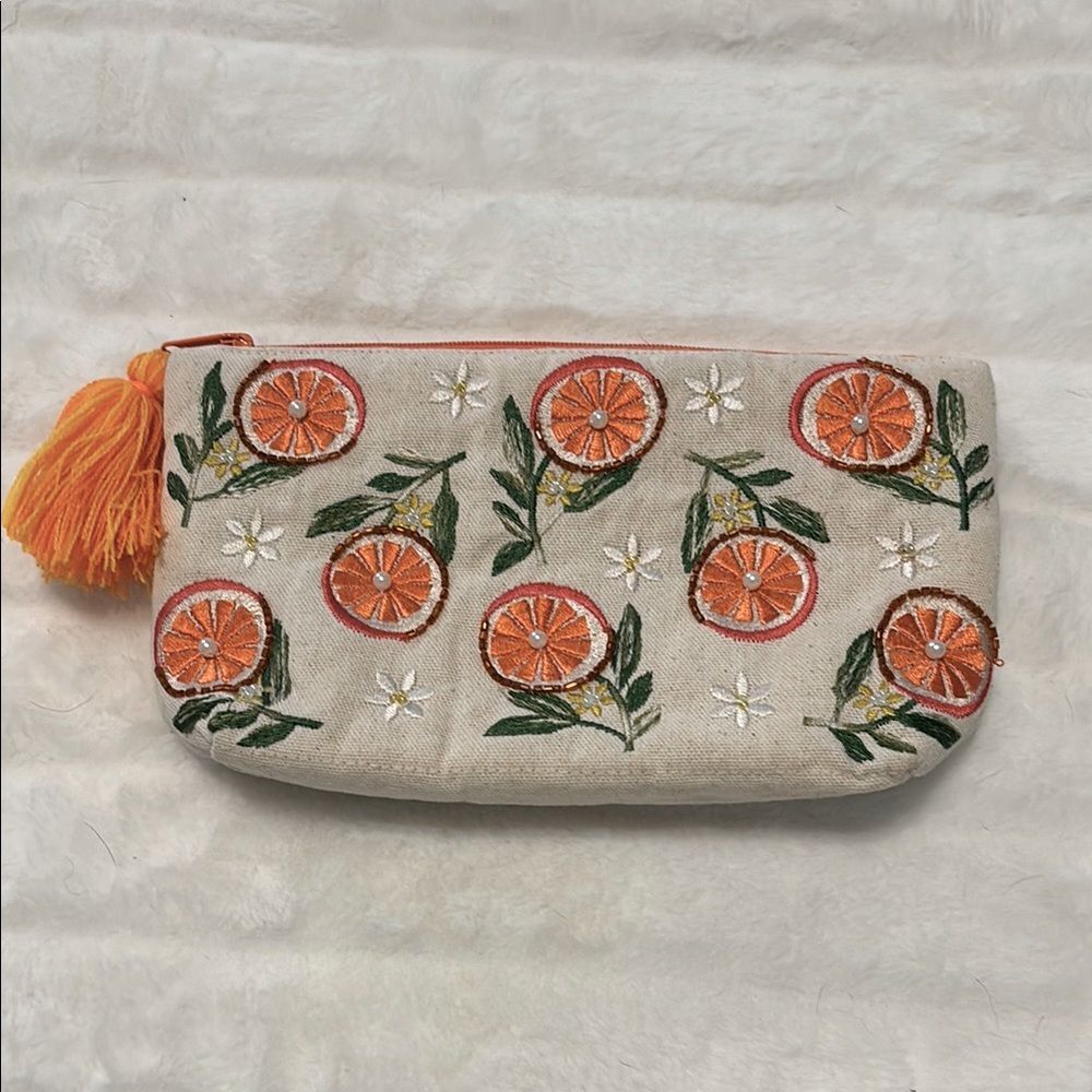 Antik Kraft Embroidered Beaded Citrus Cosmetic Bag Boho Clutch Travel Pouch